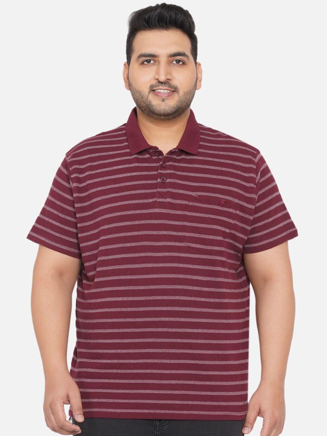 santonio men maroon striped polo collar pockets t-shirt