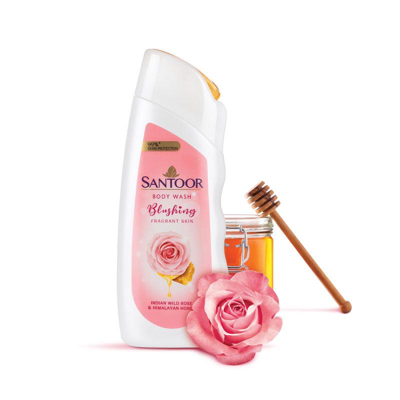 santoor blushing skin body wash, with indian wild rose & himalayan honey, ph balanced shower gel