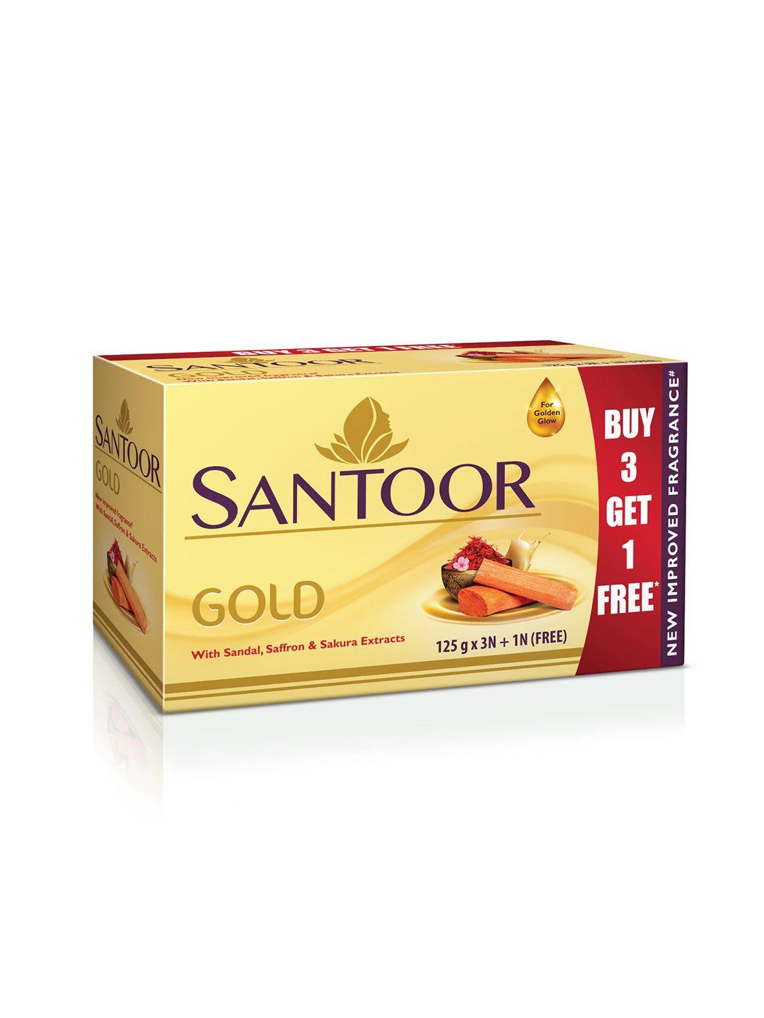 santoor gold soaps with sandal & saffron extracts - buy 3 get 1 free - 125g each