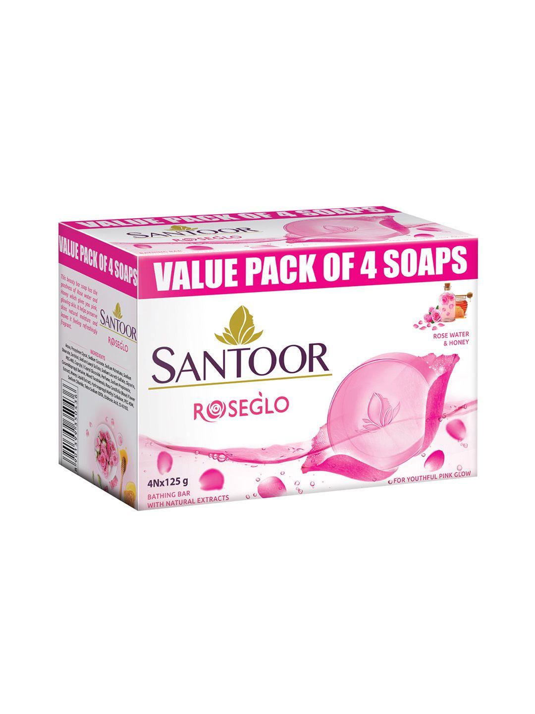 santoor set of 4 roseglo bathing soap with rose water & honey - 125 g each