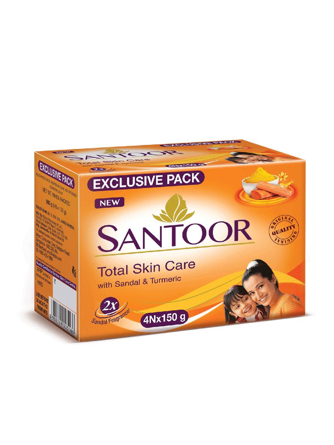 santoor set of 4 total skin care soaps with turmeric & sandal - 150 g each