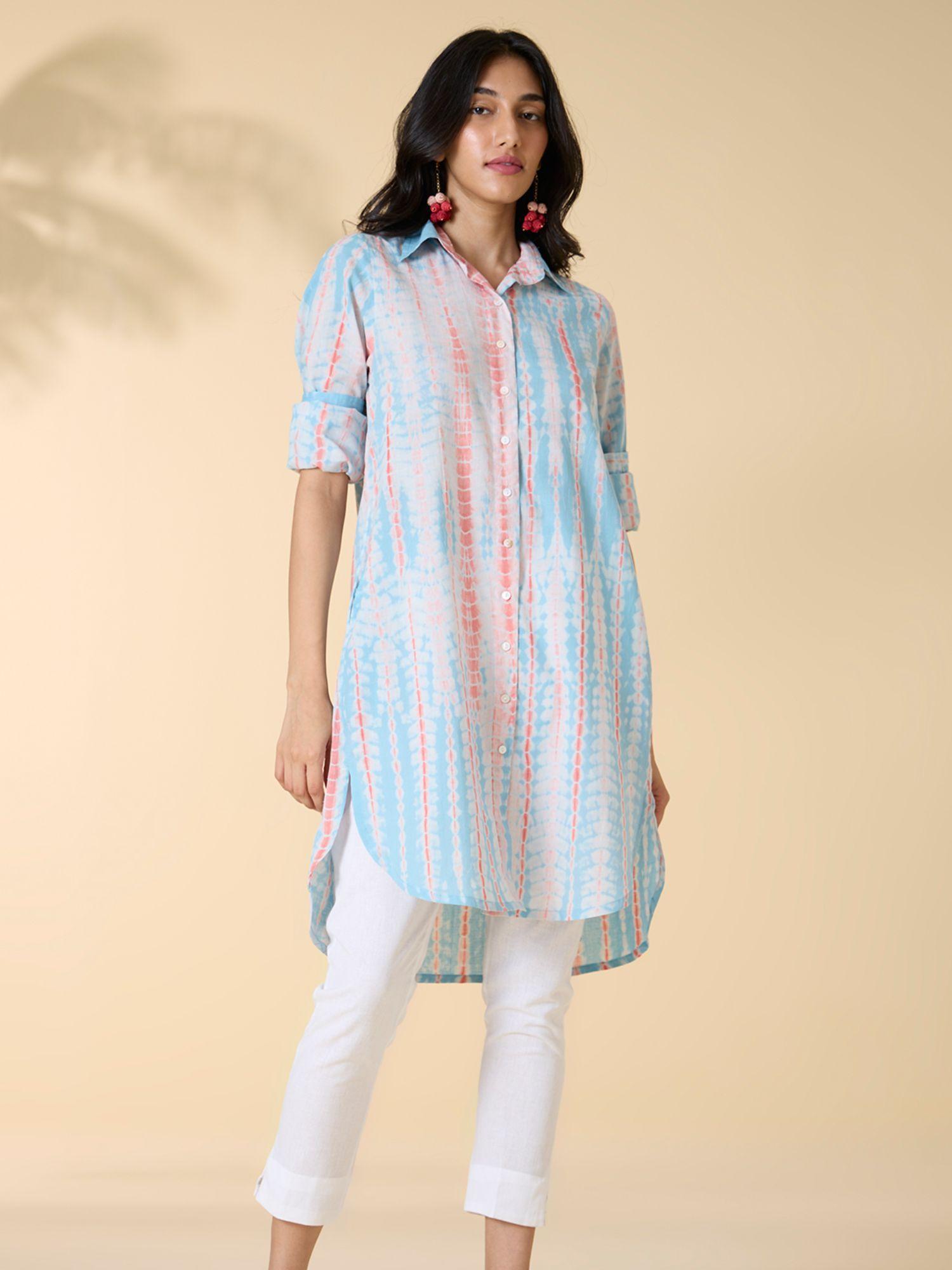 santorini tie-and-dye pure cotton shirt dress