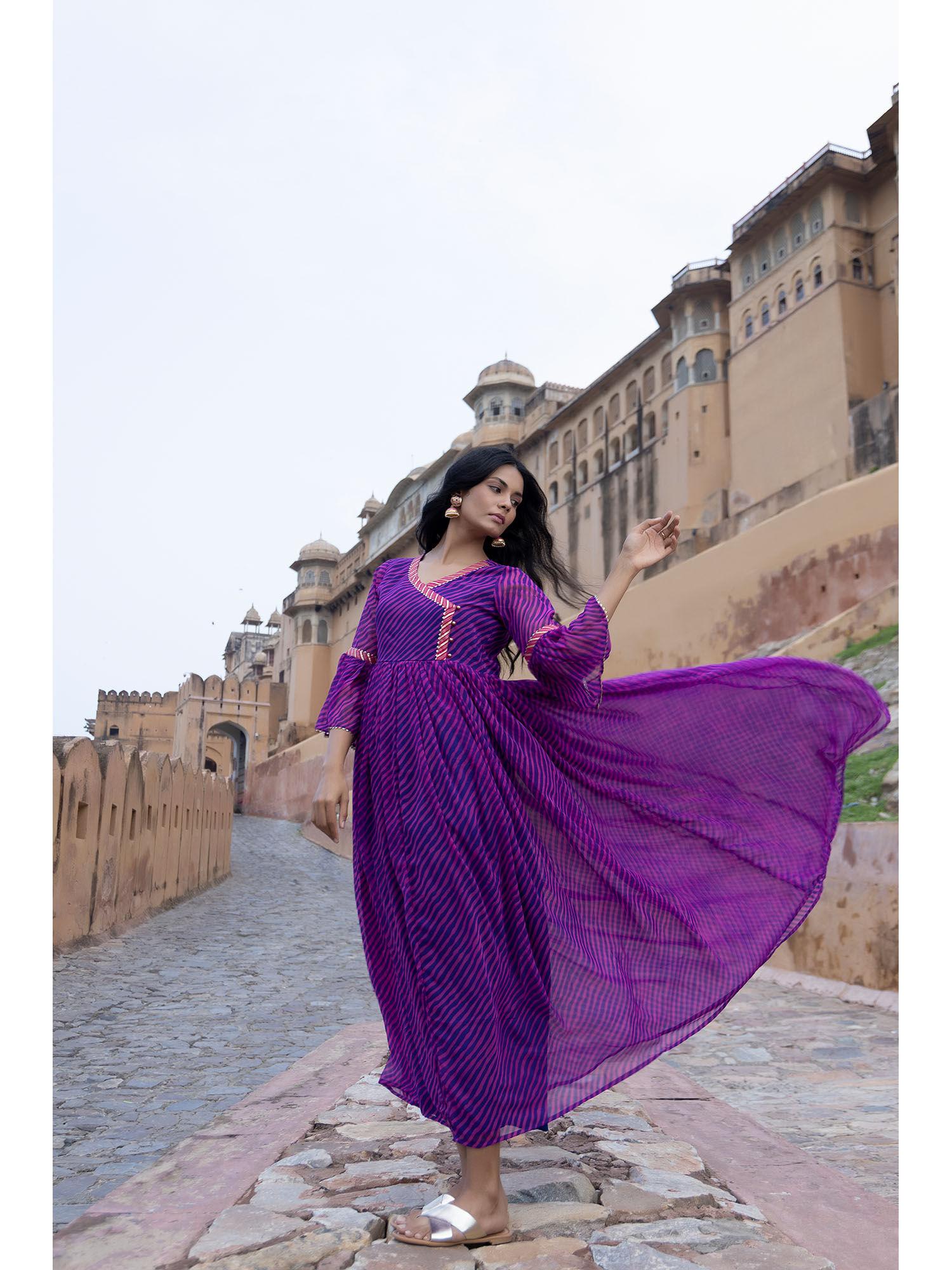 sanvi purple leheriya kurta