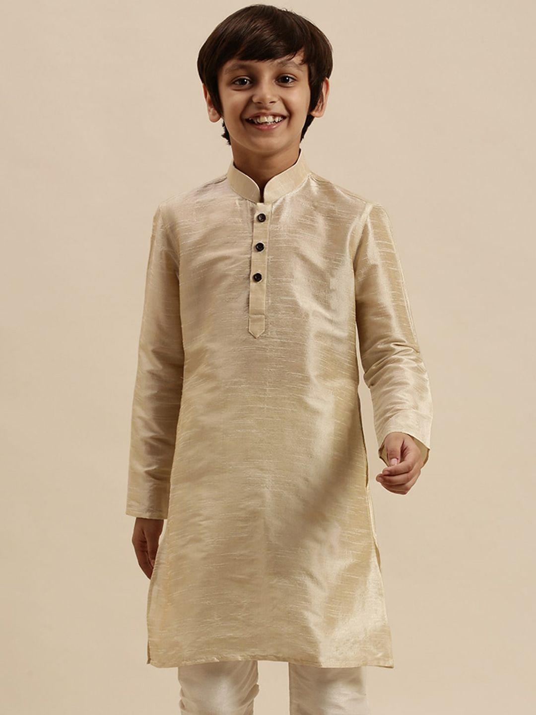 sanwara boys beige-coloured pastel art silk kurta