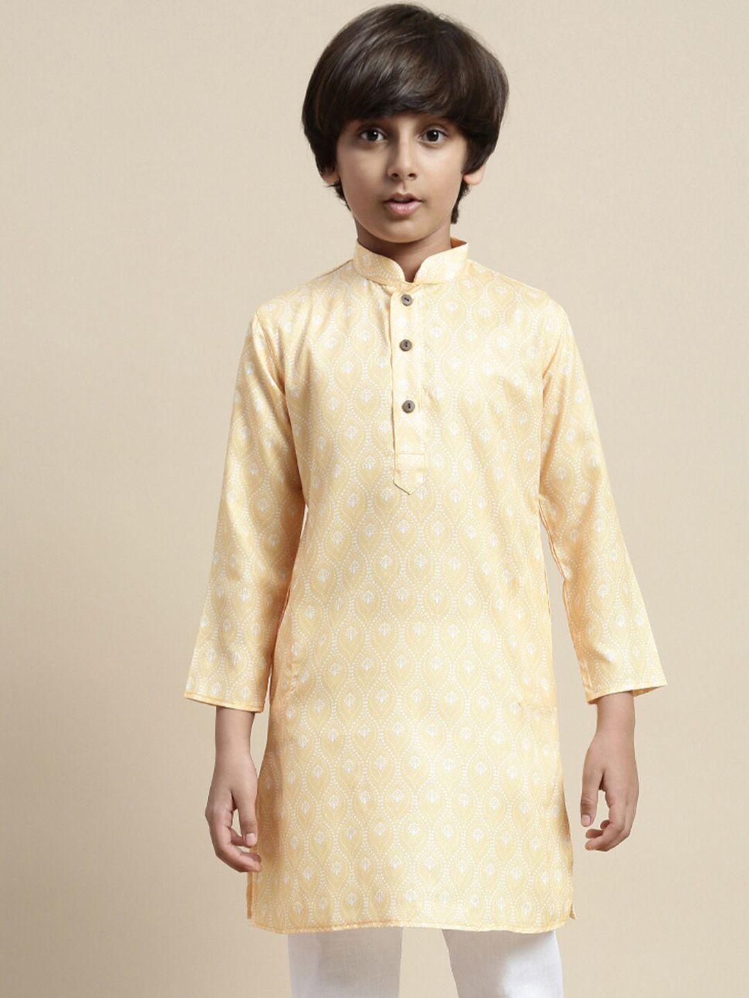sanwara boys ethnic motif printed mandarin collar straight kurta