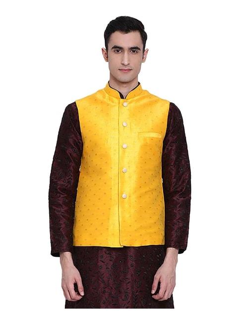 sanwara deep yellow printed nehru jacket