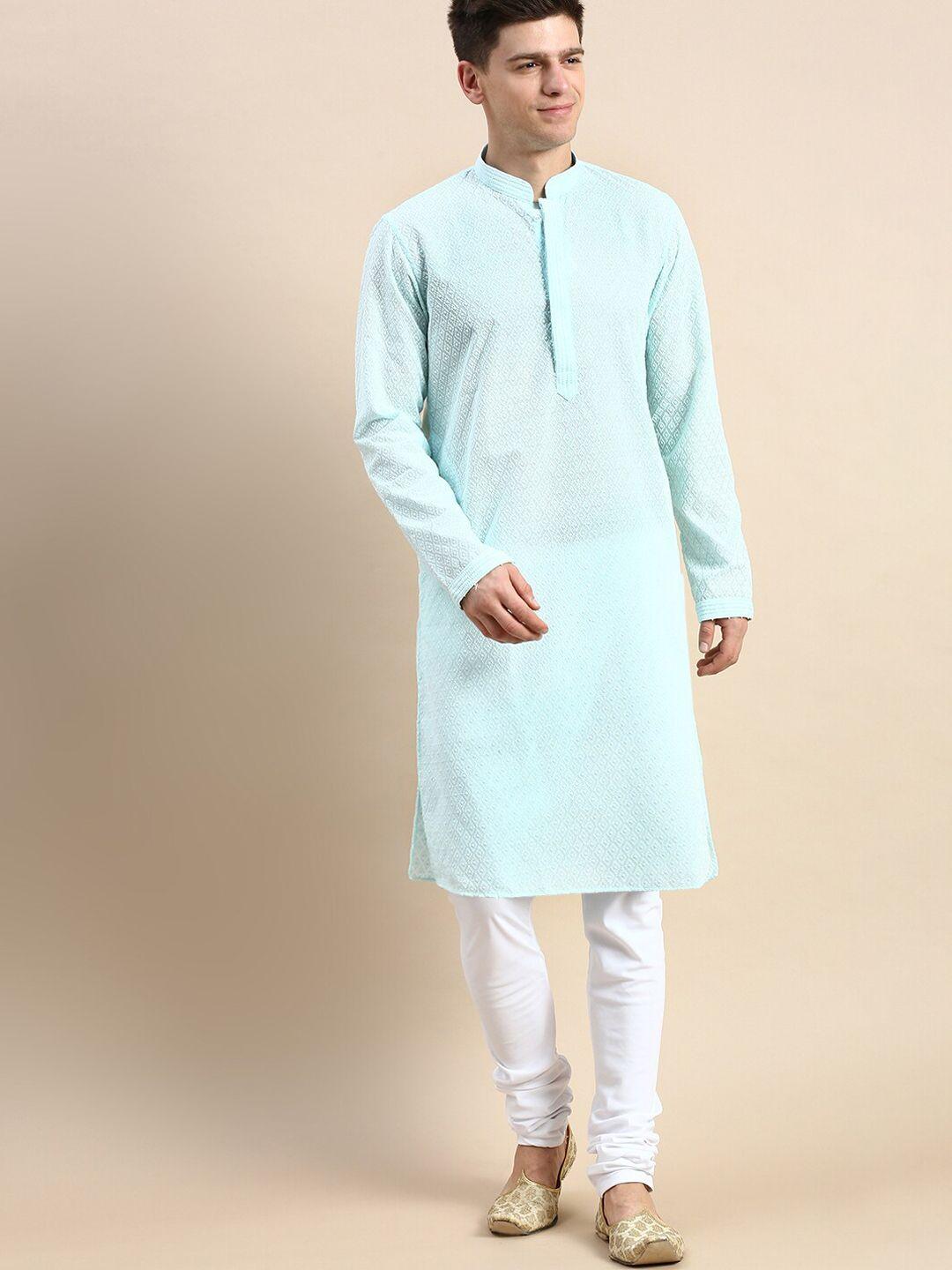 sanwara ethnic motifs embroidered pure cotton kurta with pyjamas