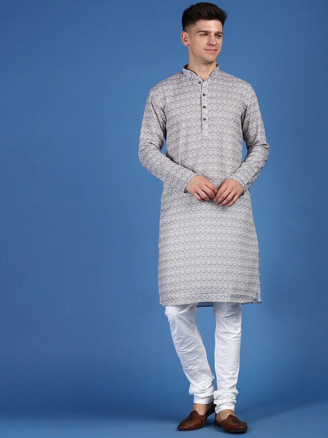 sanwara ethnic motifs printed mandarin collar kurta with churidar