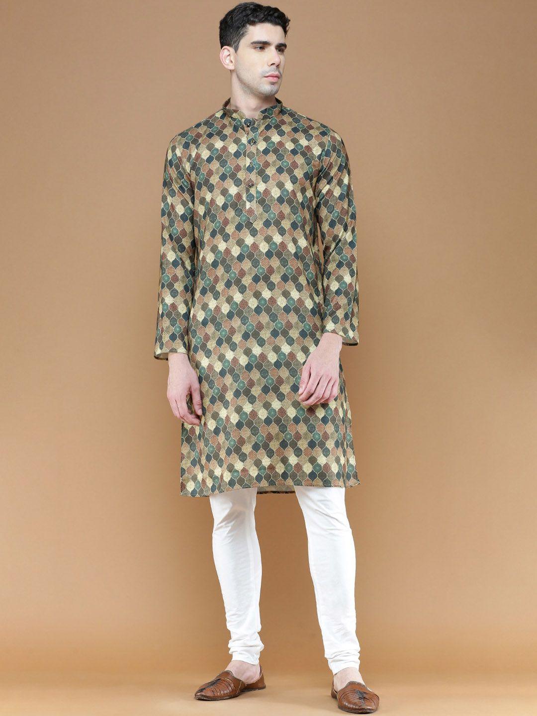 sanwara ethnic motifs printed mandarin collar straight kurta with pyjamas