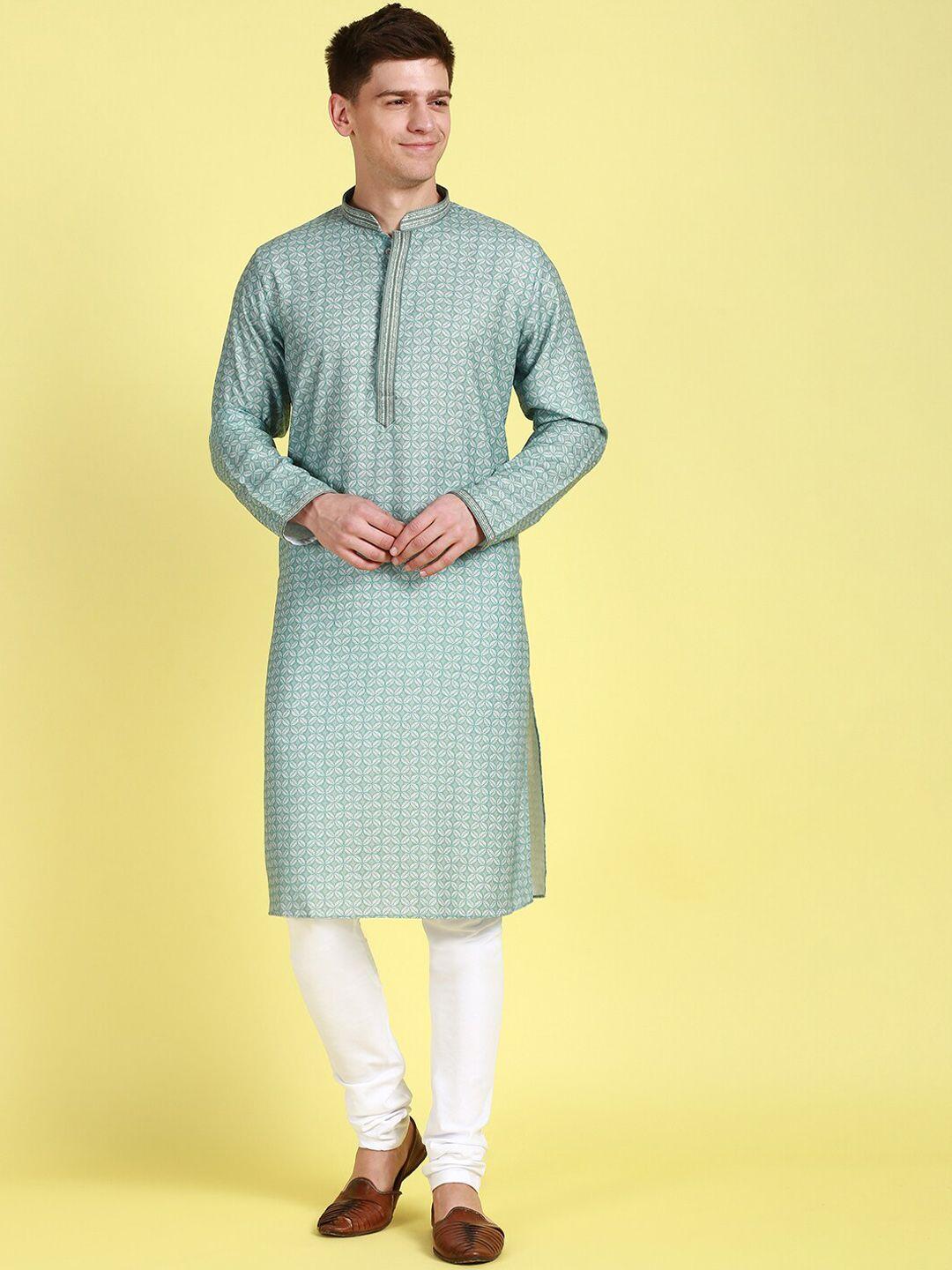 sanwara ethnic motifs printed thread work pure cotton kurta with pyjamas