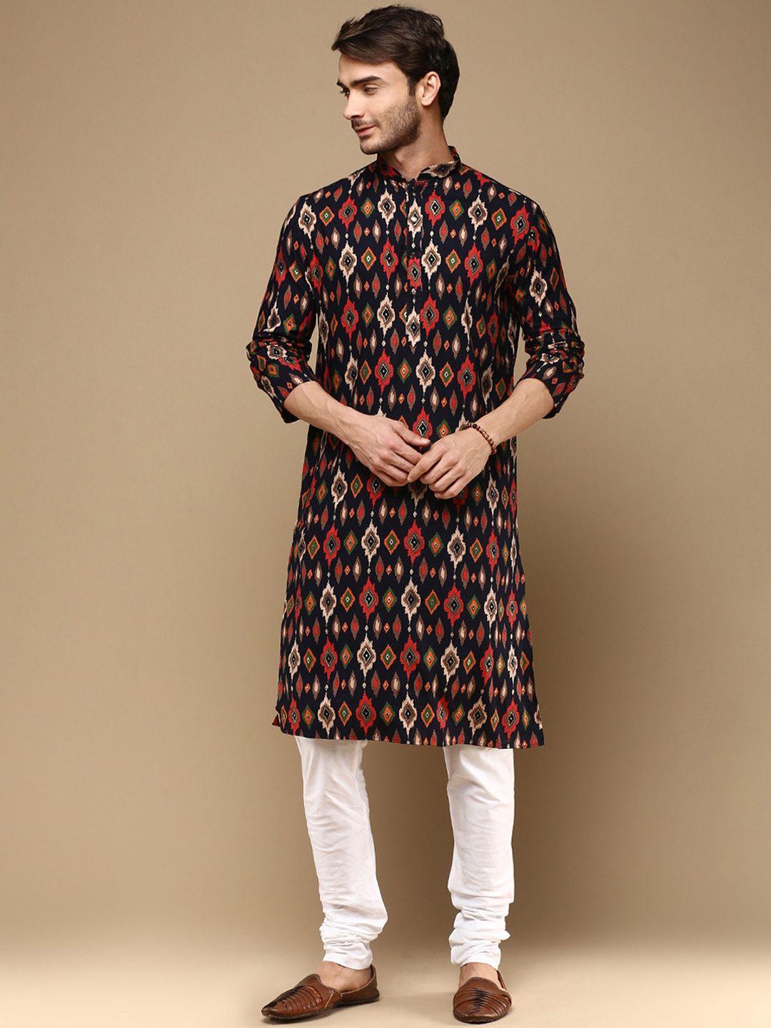 sanwara mandarin collar long sleeves ethnic printed chikankari straight kurta with pyjamas