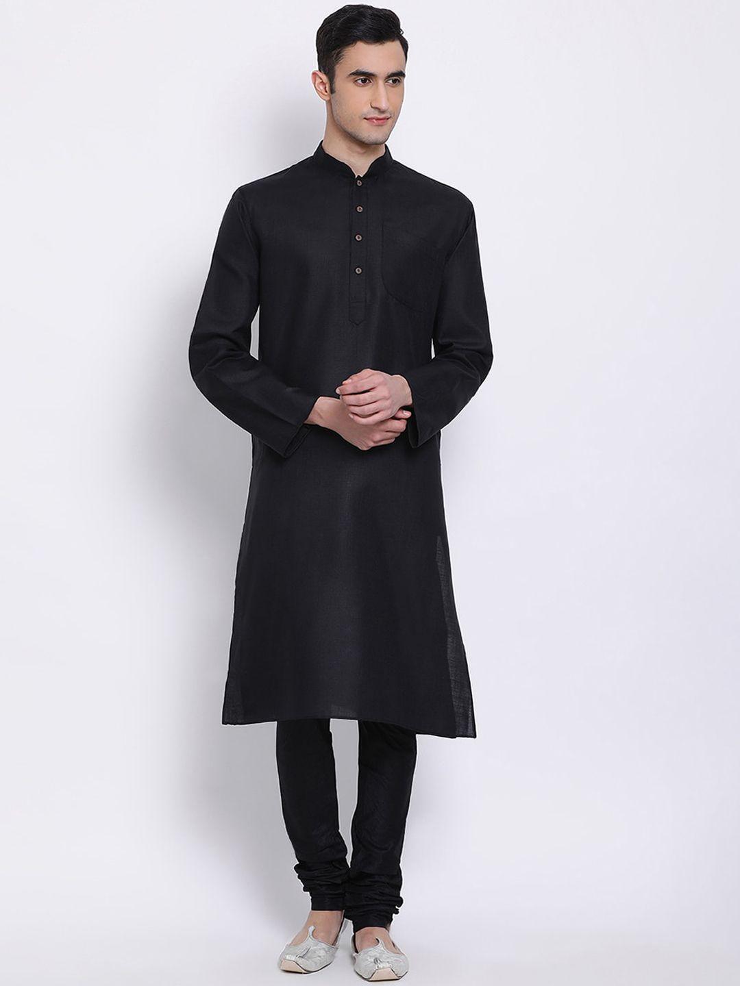 sanwara men black solid kurta with pyjamas