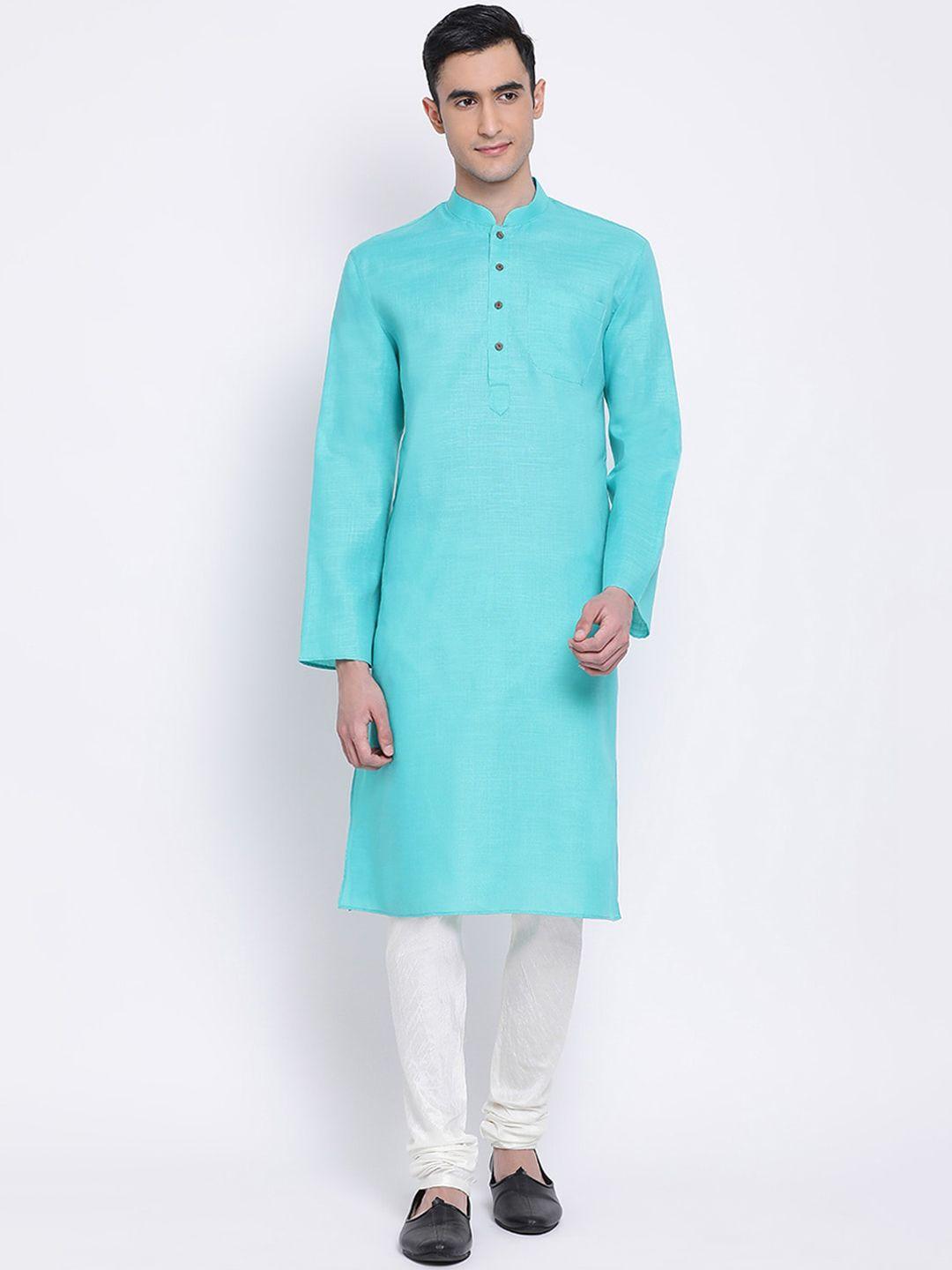 sanwara men blue & white solid kurta with pyjamas