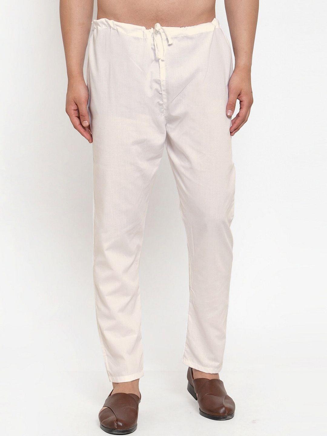sanwara men off-white solid relaxed-fit cotton pyjama