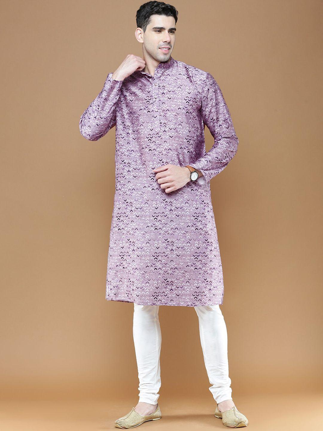 sanwara men purple printed regular kurta with pyjamas