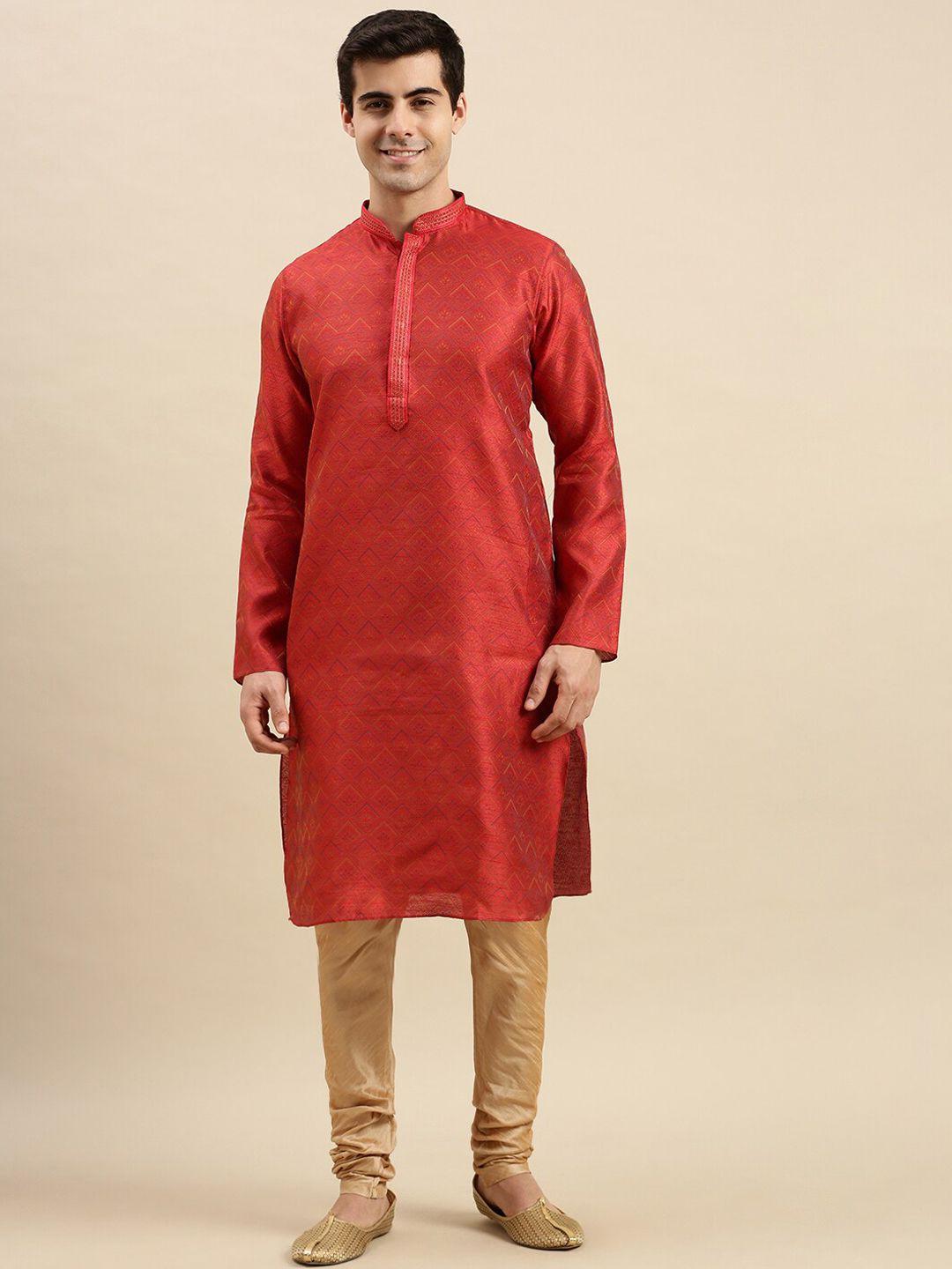 sanwara men red thread work kurta with pyjamas