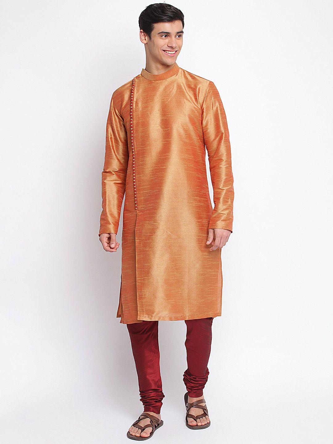 sanwara men rust-coloured regular kurta with maroon churidar