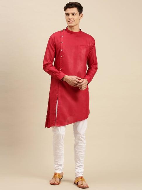 sanwara red cotton regular fit kurta sets