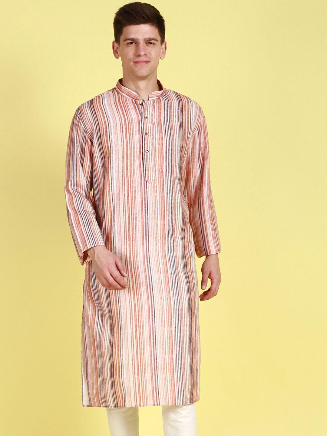 sanwara striped mandarin collar long sleeves straight kurta