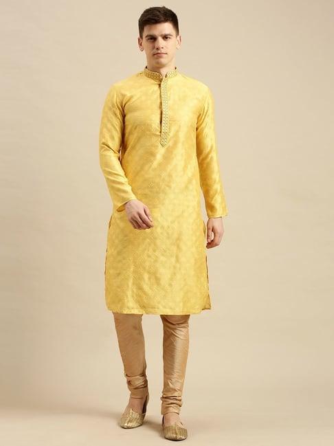 sanwara yellow regular fit printed kurta sets