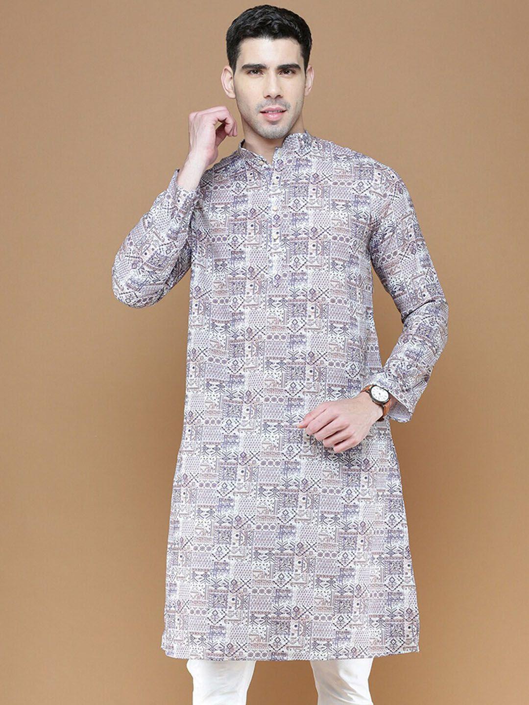 sanwara abstract printed mandarin collar cotton straight kurta