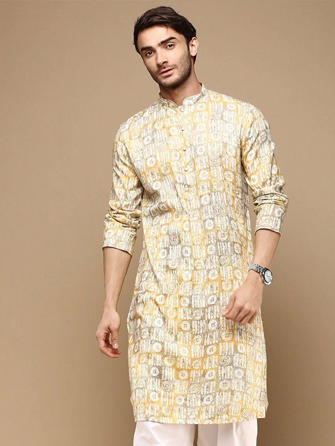 sanwara abstract printed mandarin collar cotton straight kurta