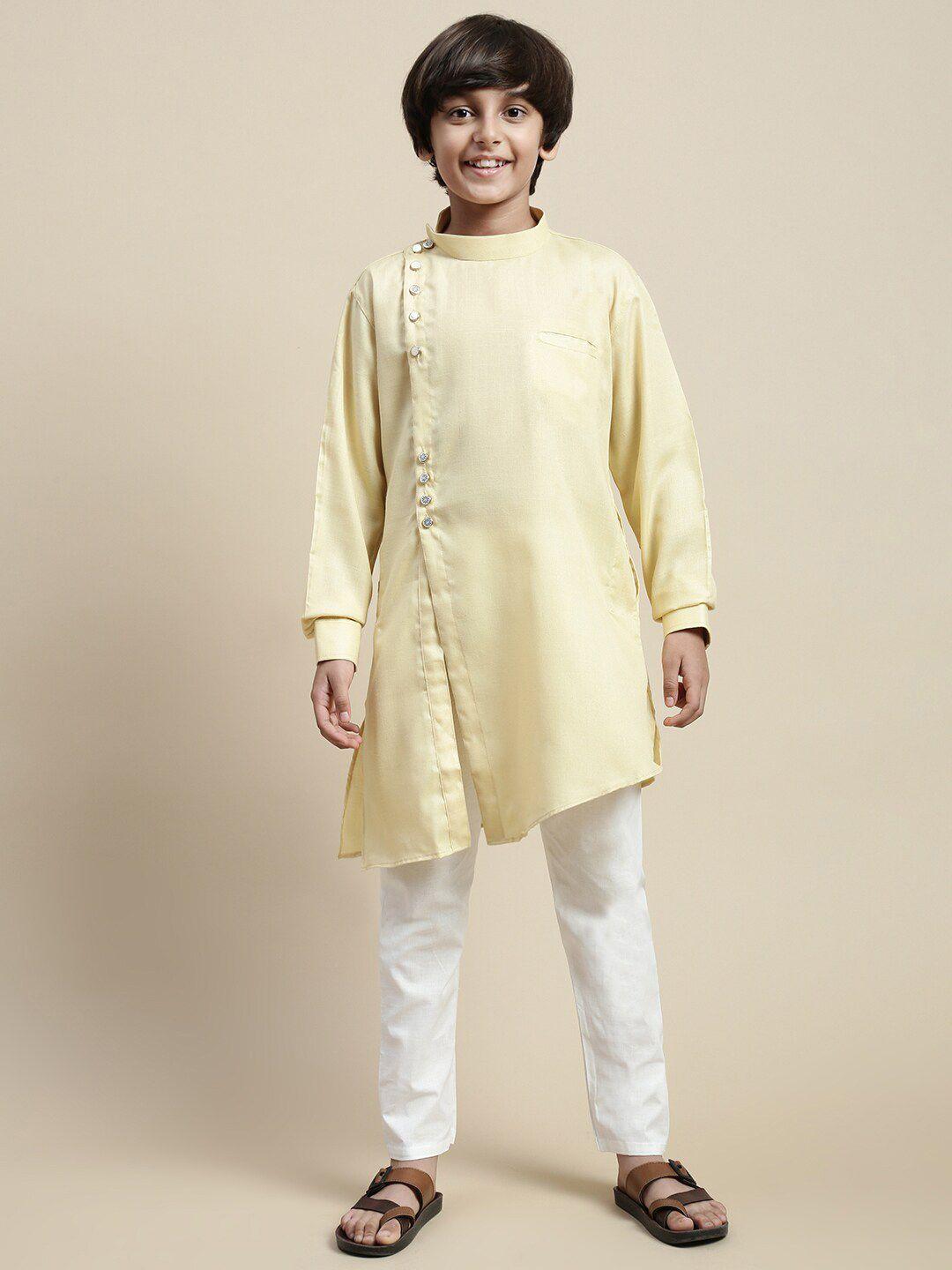 sanwara band collar asymmetric angrakha kurta with pyjamas