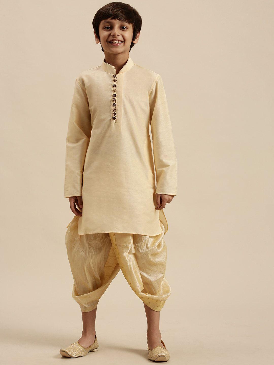 sanwara boys beige solid kurta with dhoti pants