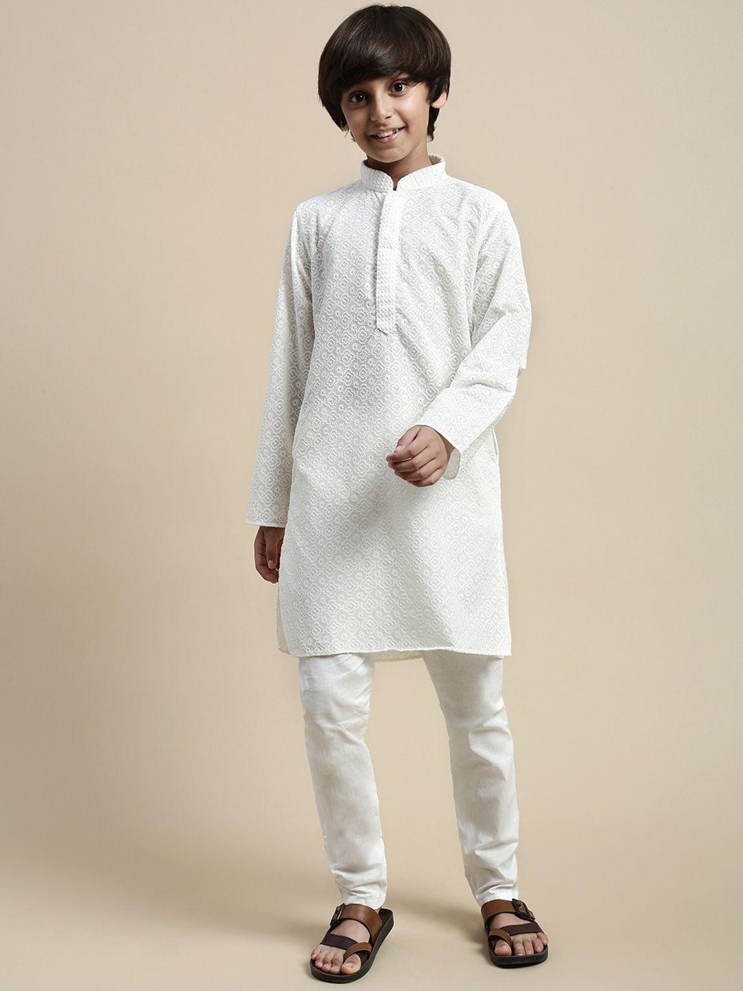 sanwara boys ethnic motifs embroidered regular chikankari kurta with pyjamas