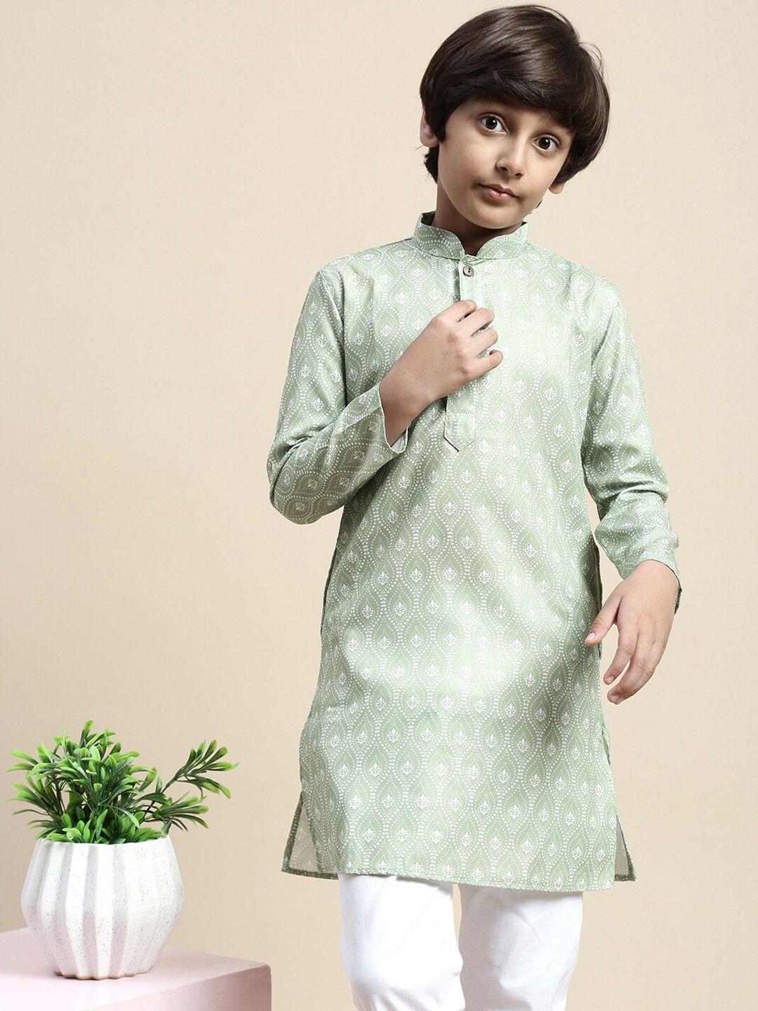sanwara boys floral printed mandarin collar kurta with pyjamas