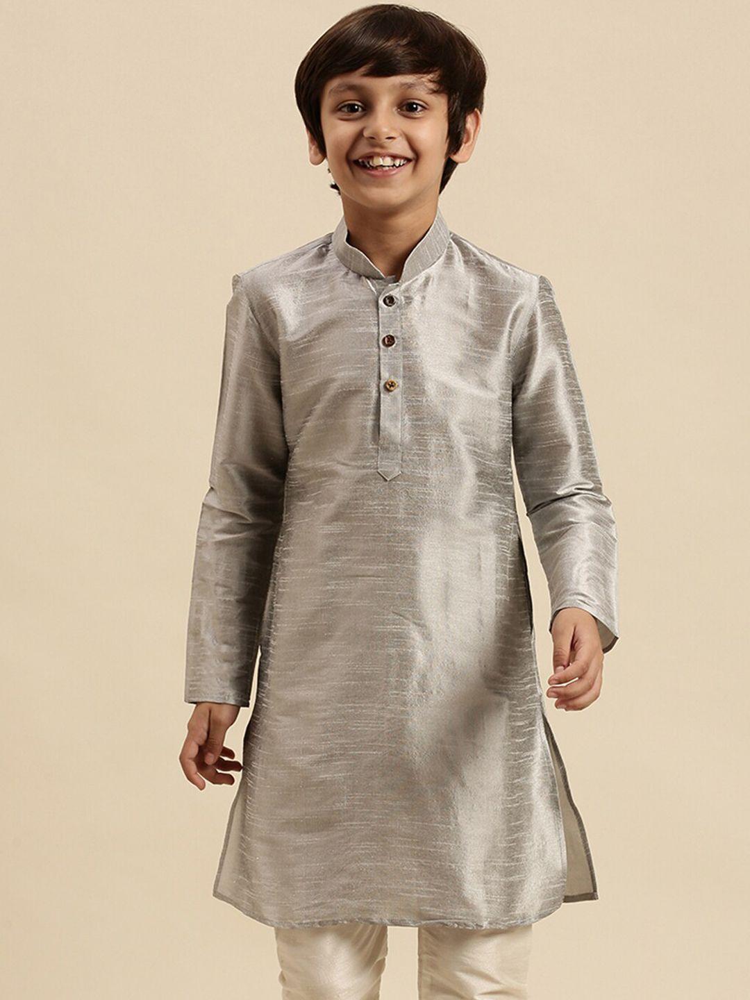 sanwara boys grey solid thread work pastels kurta