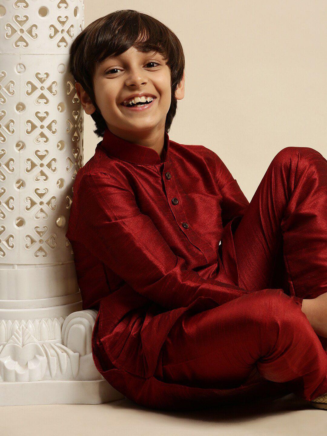 sanwara boys maroon kurta with pyjamas