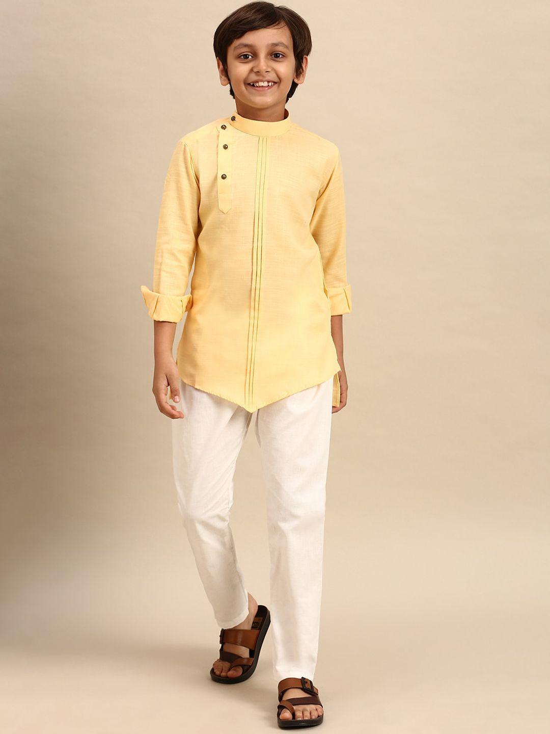 sanwara boys off white solid cotton pyjamas