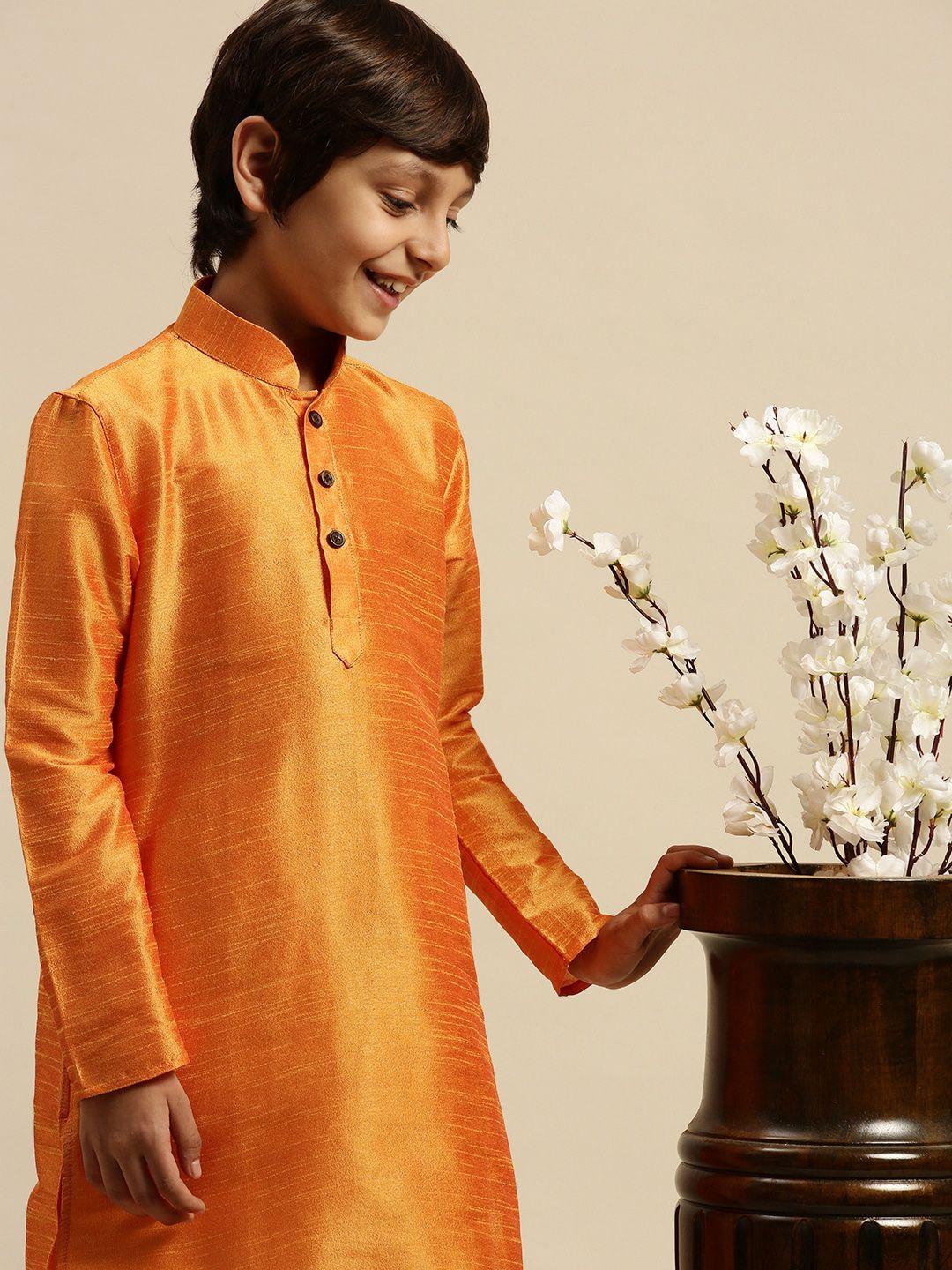 sanwara boys orange solid straight kurta