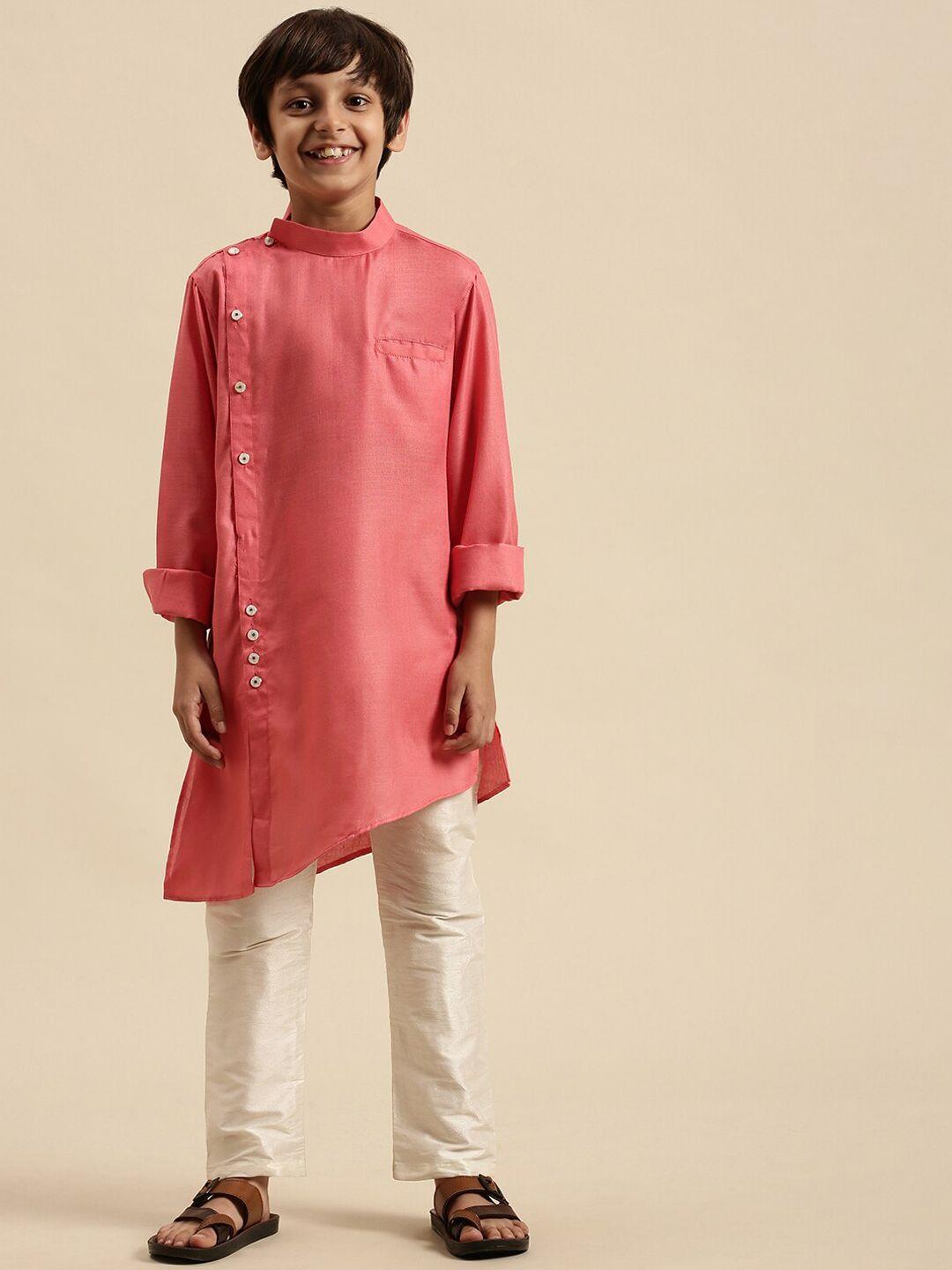 sanwara boys pink panelled kurta with pyjamas