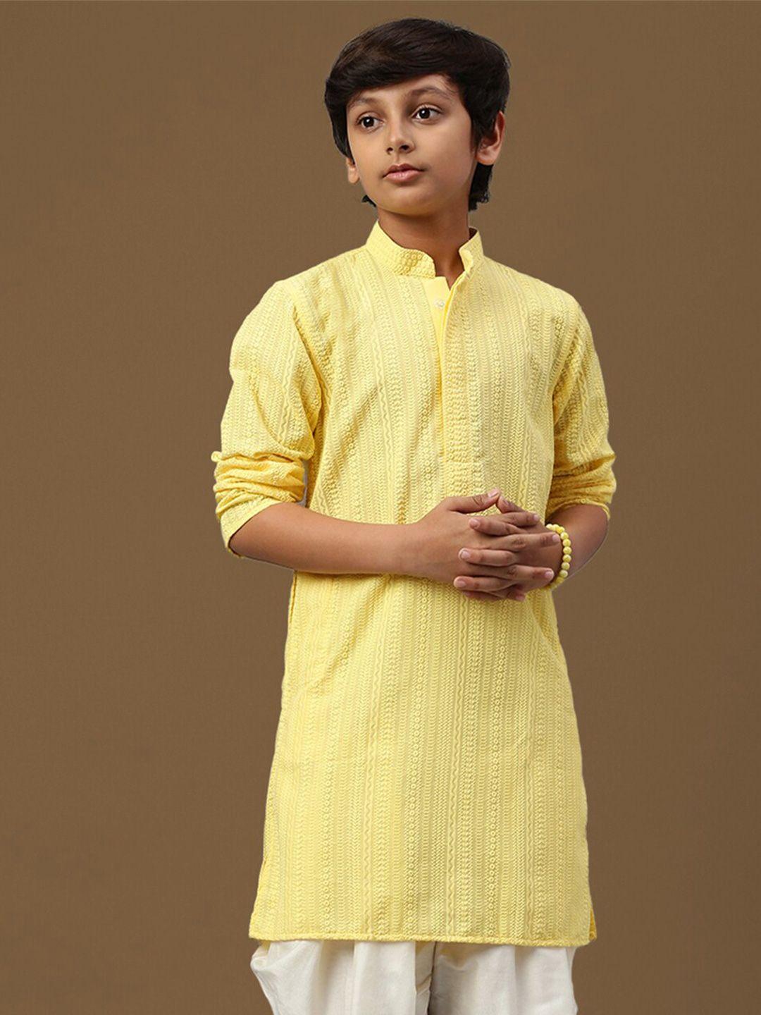 sanwara boys striped chikankari embroidered mandarin collar straight kurta