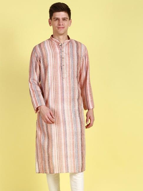 sanwara charmin rust cotton regular fit striped kurta