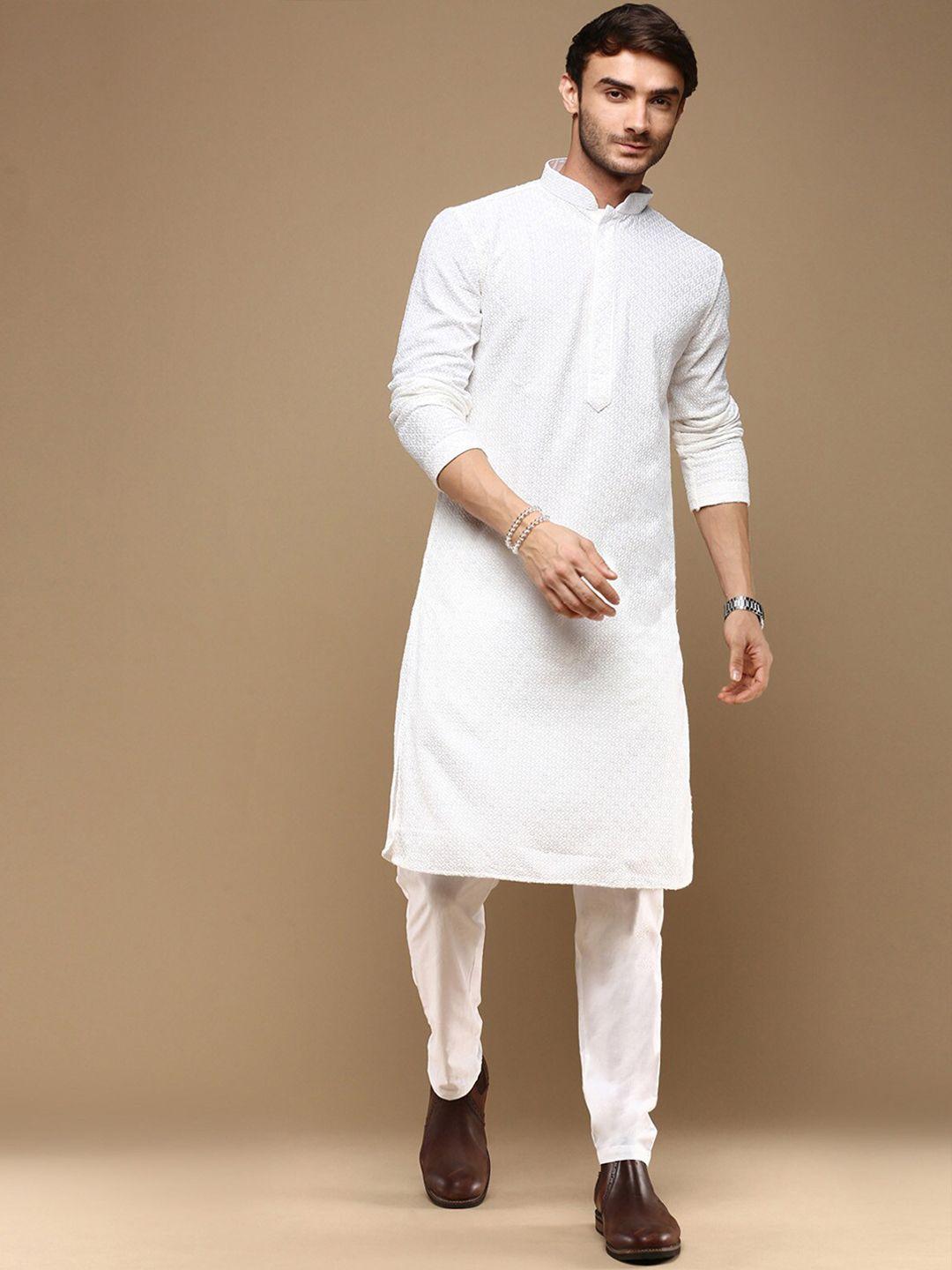 sanwara chikankari embroidered sequinned straight kurta with pyjamas