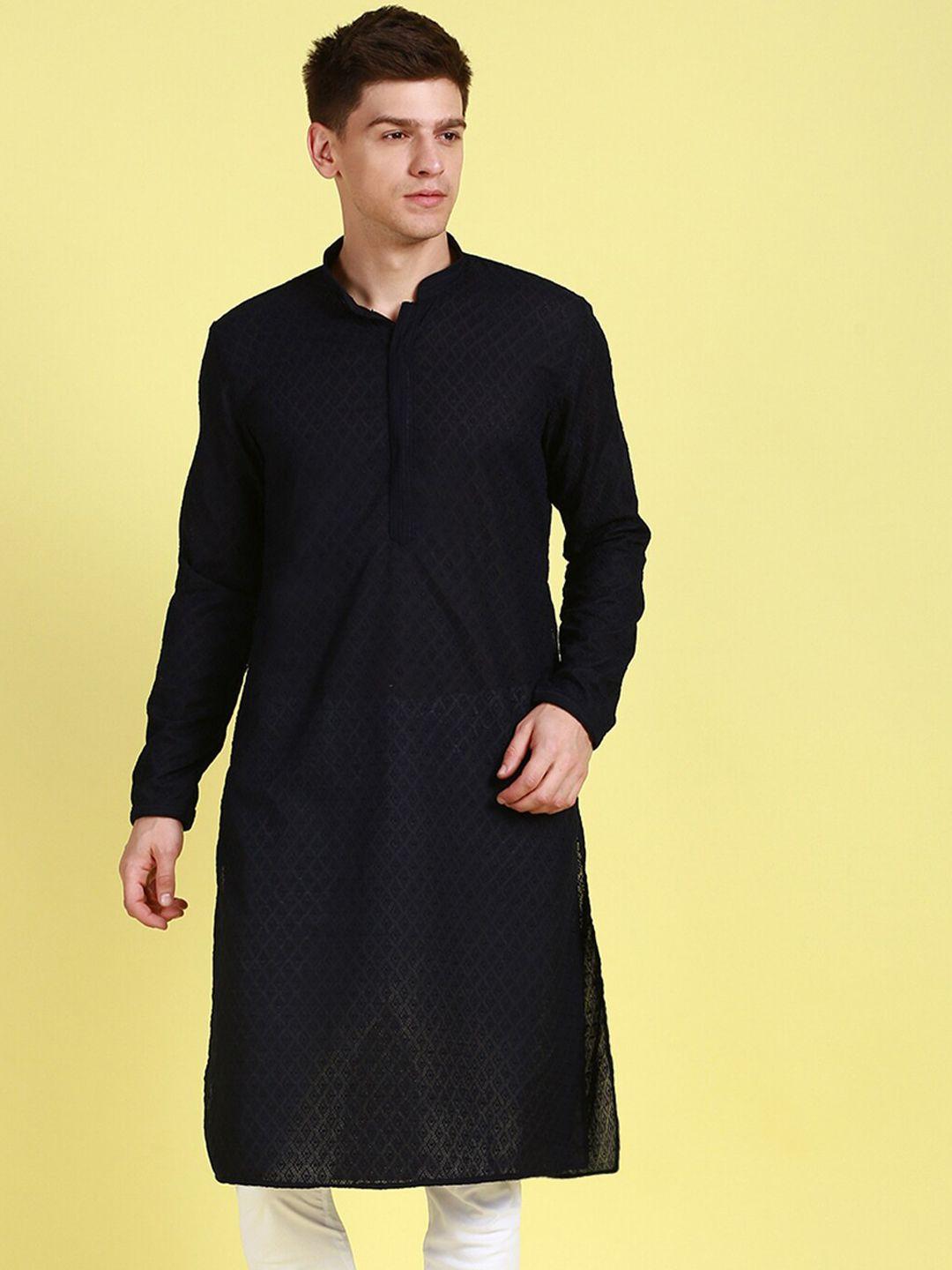 sanwara embroidered cotton mandarin collar long sleeves chikankari straight kurta