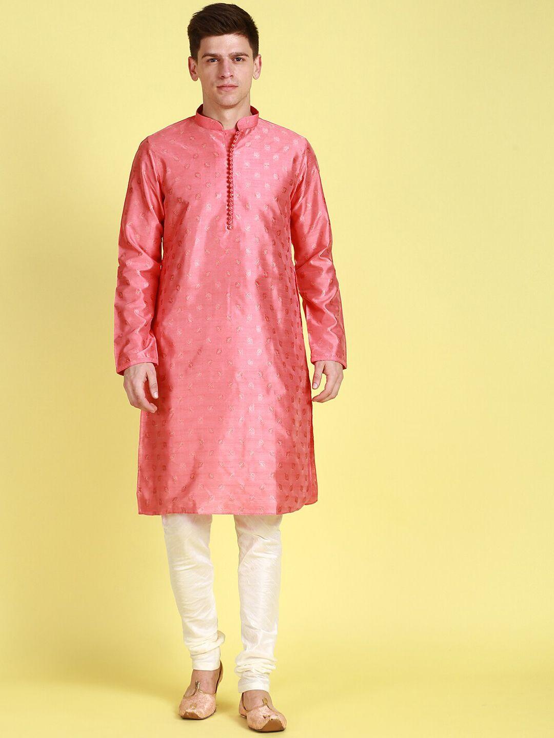 sanwara ethnic motif woven design mandarin collar straight kurta with churidar
