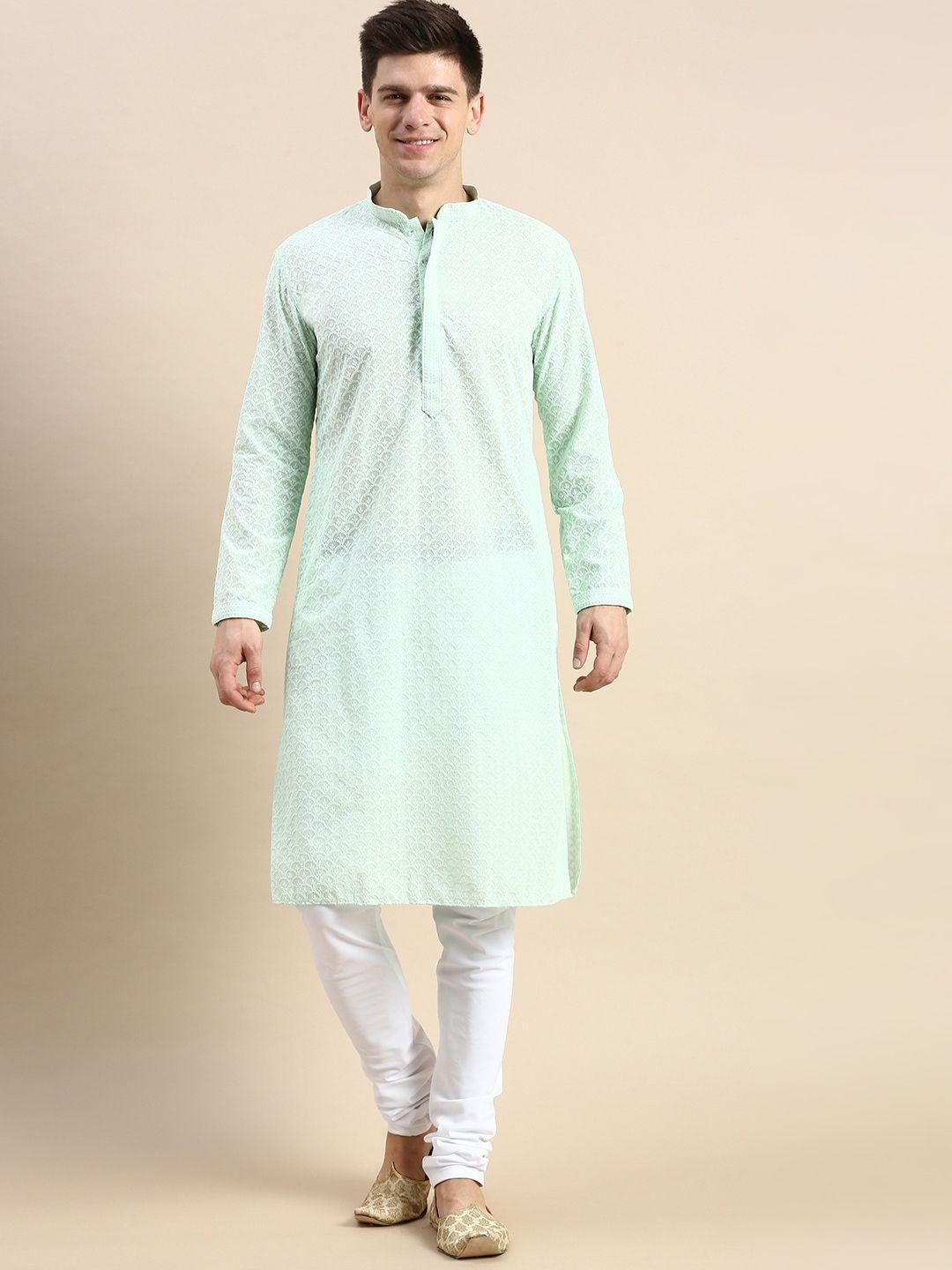 sanwara ethnic motifs embroidered chikankari pure cotton kurta with churidar