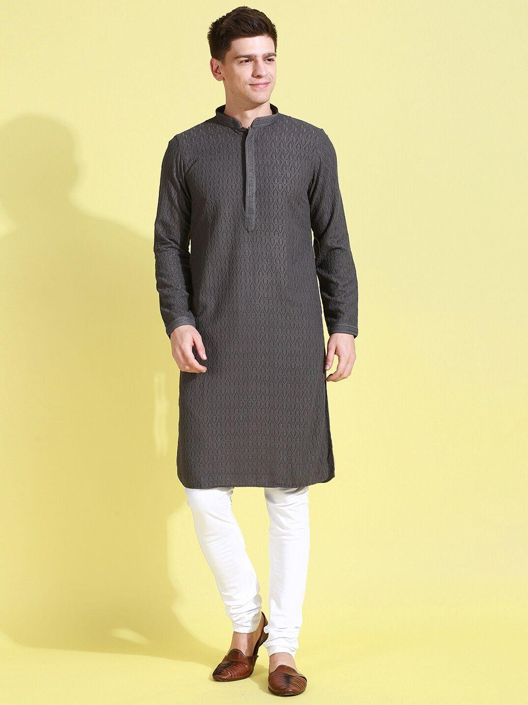 sanwara ethnic motifs embroidered pure cotton kurta with pyjamas