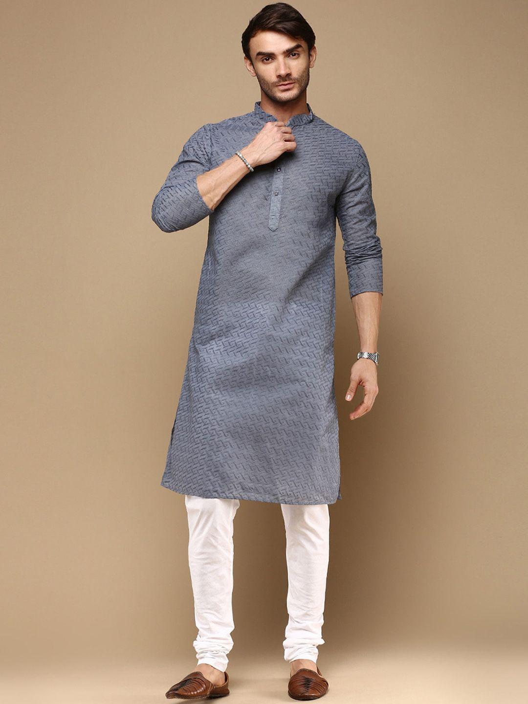 sanwara ethnic motifs embroidered regular chikankari kurta with pyjamas