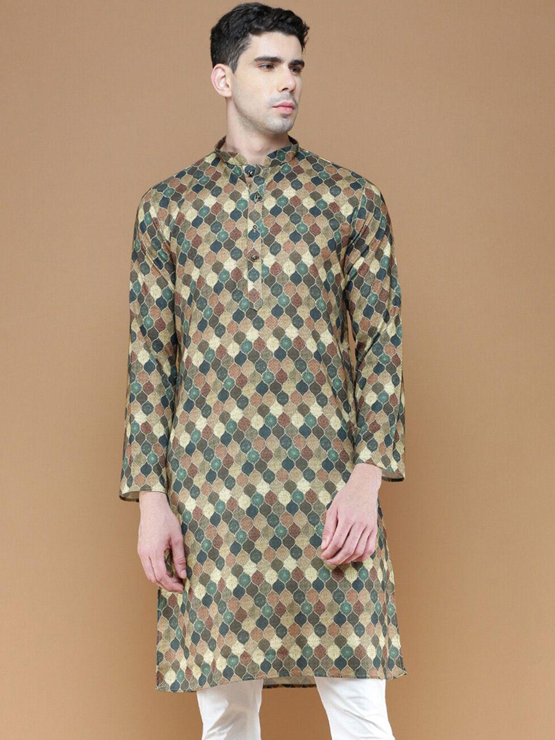 sanwara ethnic motifs printed mandarin collar cotton kurta