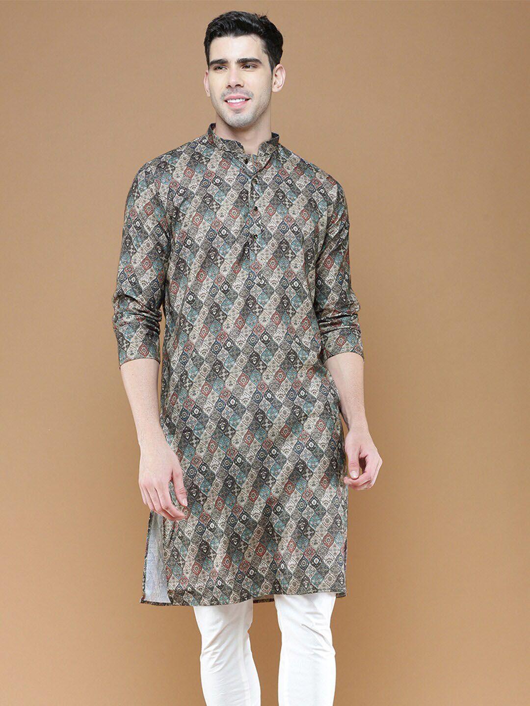 sanwara ethnic motifs printed mandarin collar cotton kurta