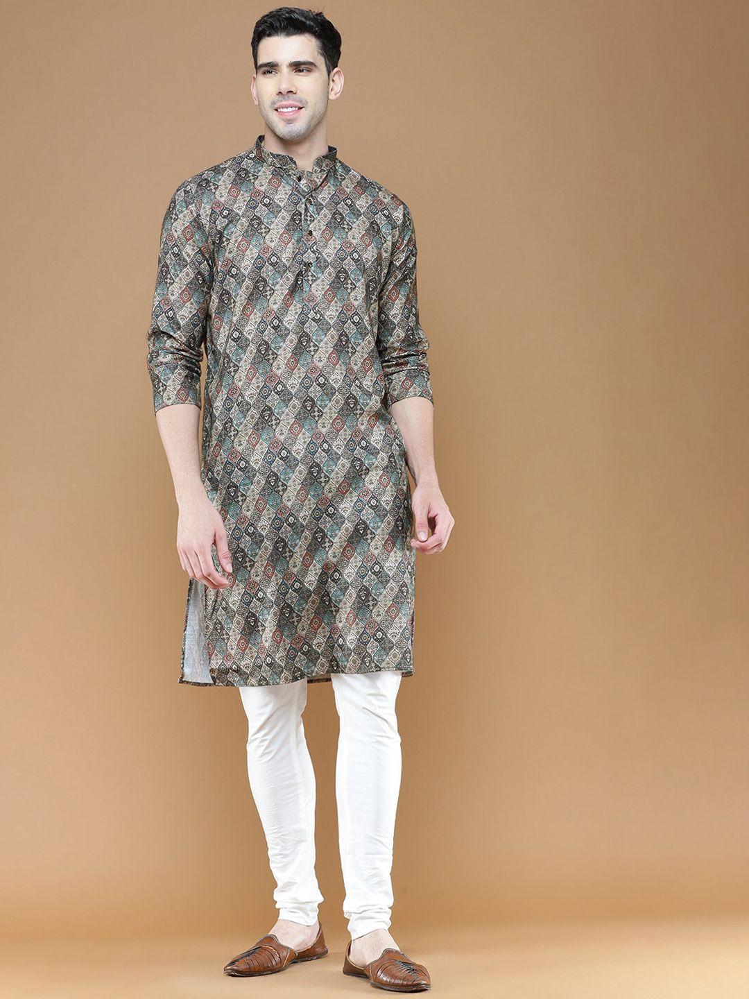 sanwara ethnic motifs printed mandarin collar kurta with pyjamas