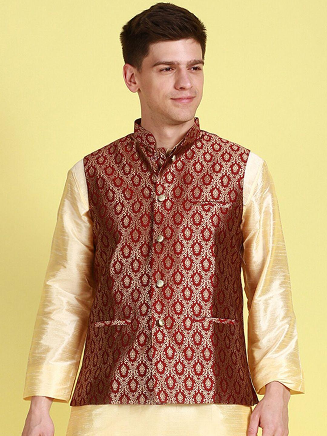 sanwara ethnic motifs woven design mandarin collar nehru jackets