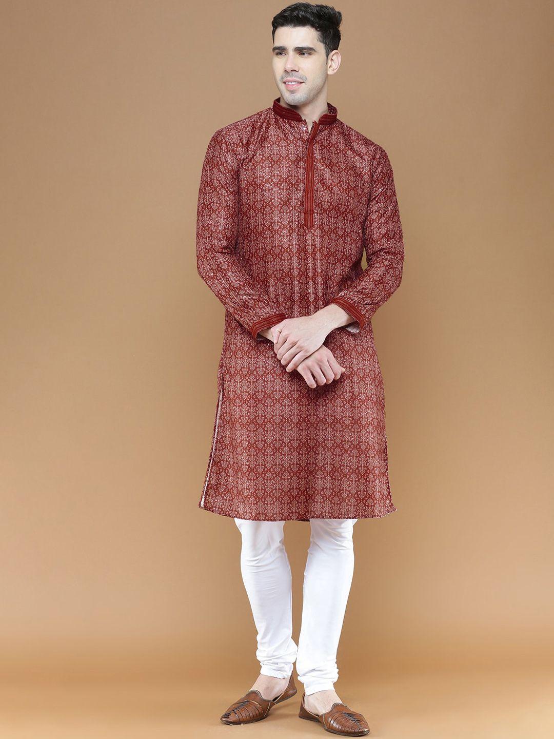 sanwara floral printed mandarin collar kurta with pyjamas