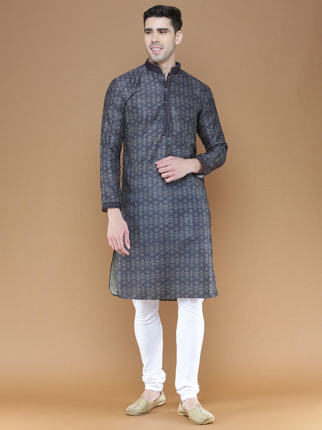 sanwara floral printed mandarin collar kurta with pyjamas