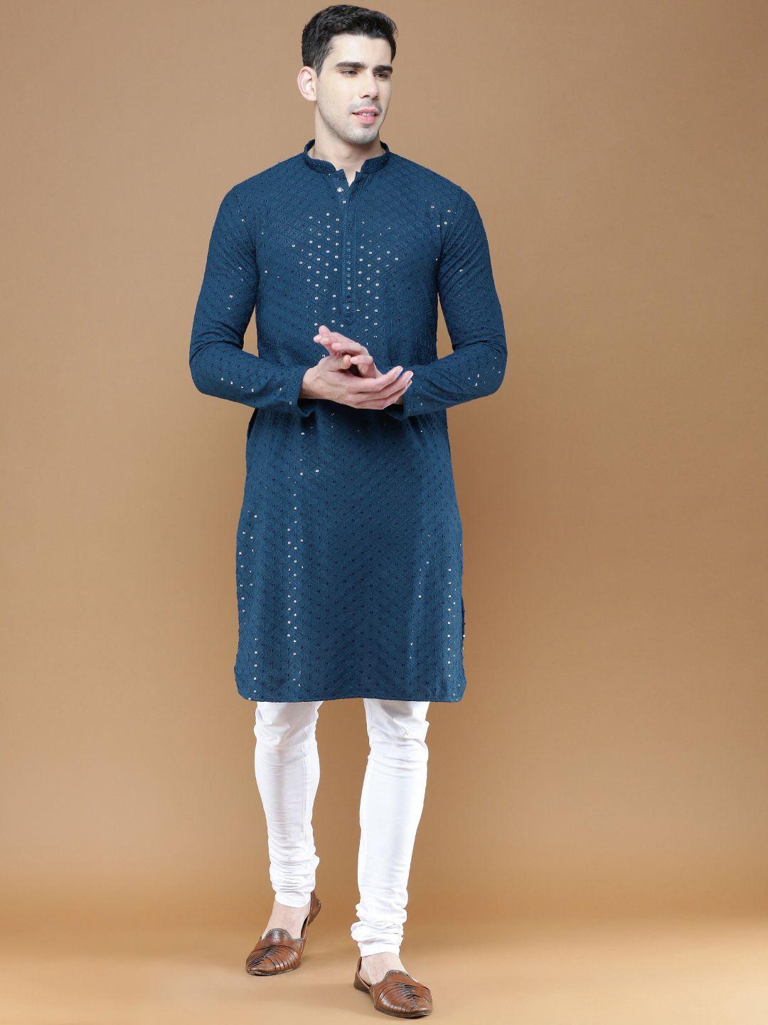 sanwara geometric embroidered regular sequinned kurta with pyjamas